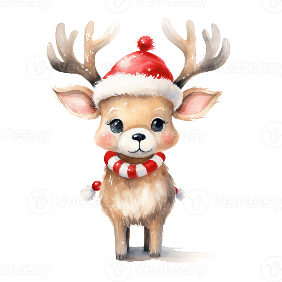 Reindeer For Christmas Event. Watercolor Style. AI Generated png