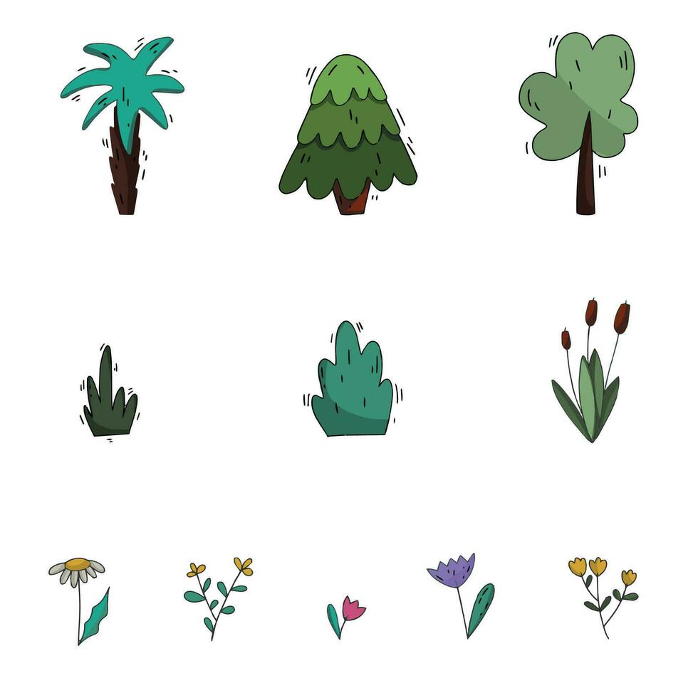 plants, flowers and trees for clipart. isolated on white background vector