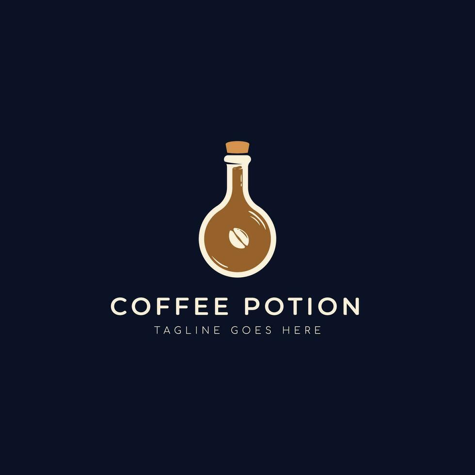 café líquido dentro químico matraz tubo o poción botella, un café poción vector logo diseño para café y bebida negocio