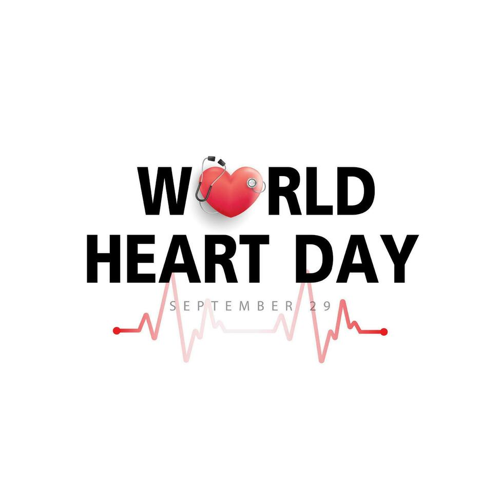 World heart day concept. stethoscope with heart shape, heartbeat line, heart wave sign, happy earth day, vector design.
