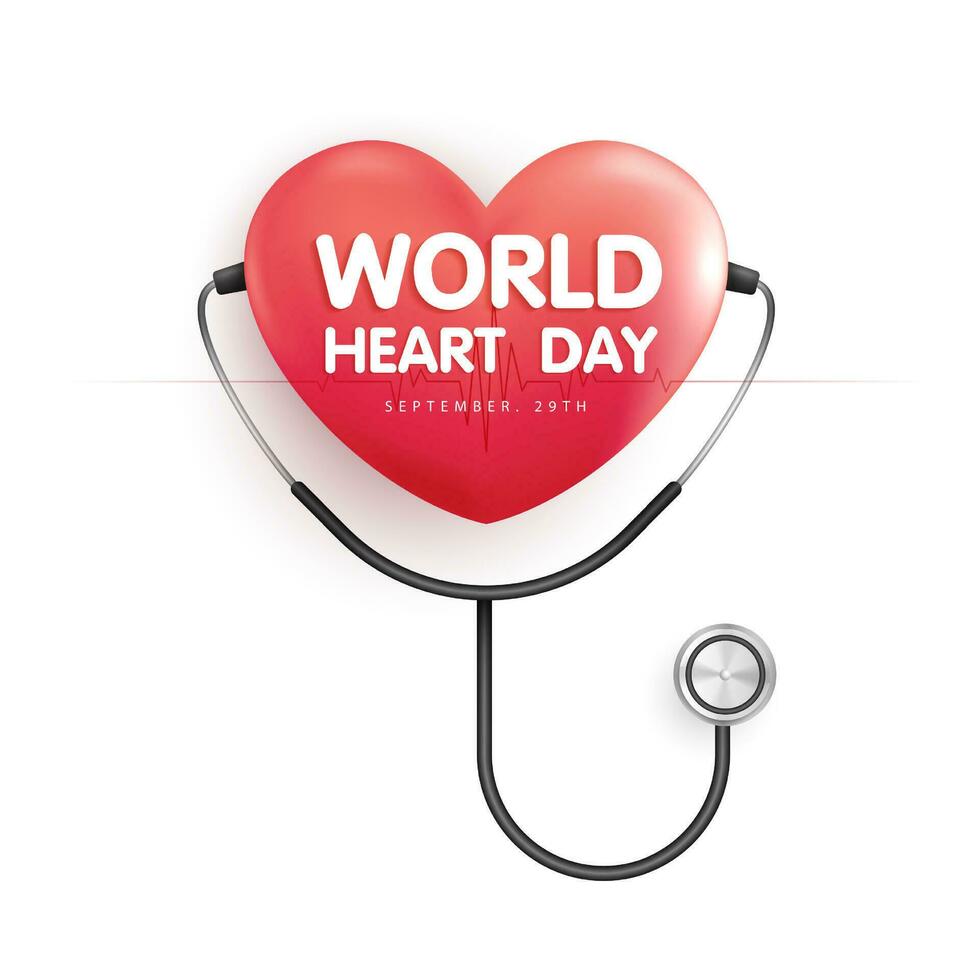 World heart day concept. stethoscope with heart shape, heartbeat line, heart wave sign, happy earth day, vector design.