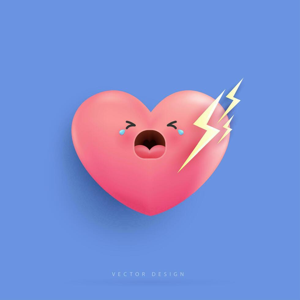 Cartoon heart is hurt and sad unhealthy Infected heart  affects health. health care, hospital. cartoon character style. vector design.