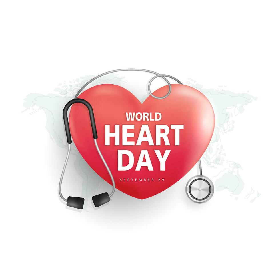 World heart day concept. stethoscope with heart shape, heartbeat line, heart wave sign, happy earth day, vector design.