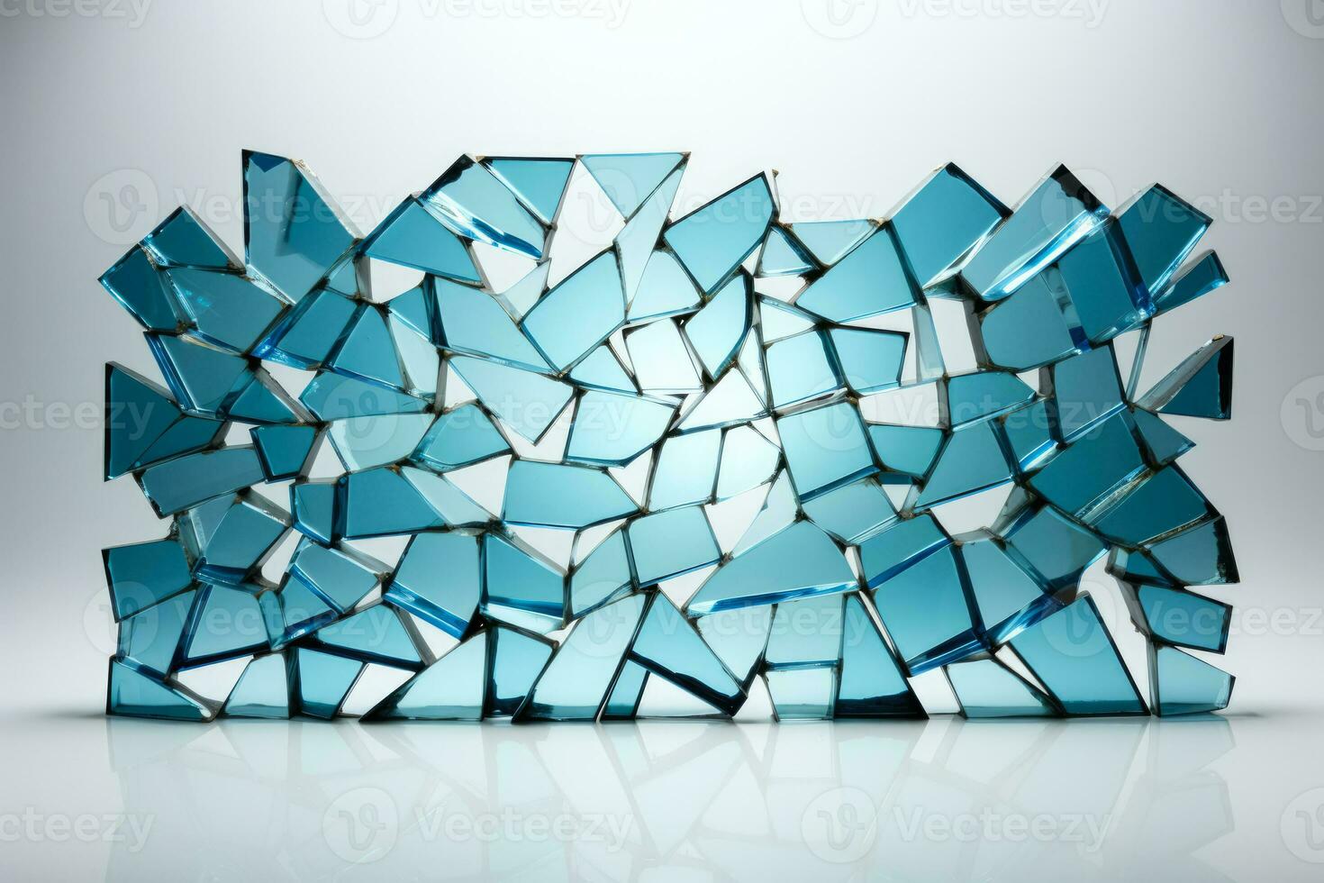 A fragmented mirror reflecting distorted self image isolated on a white background photo