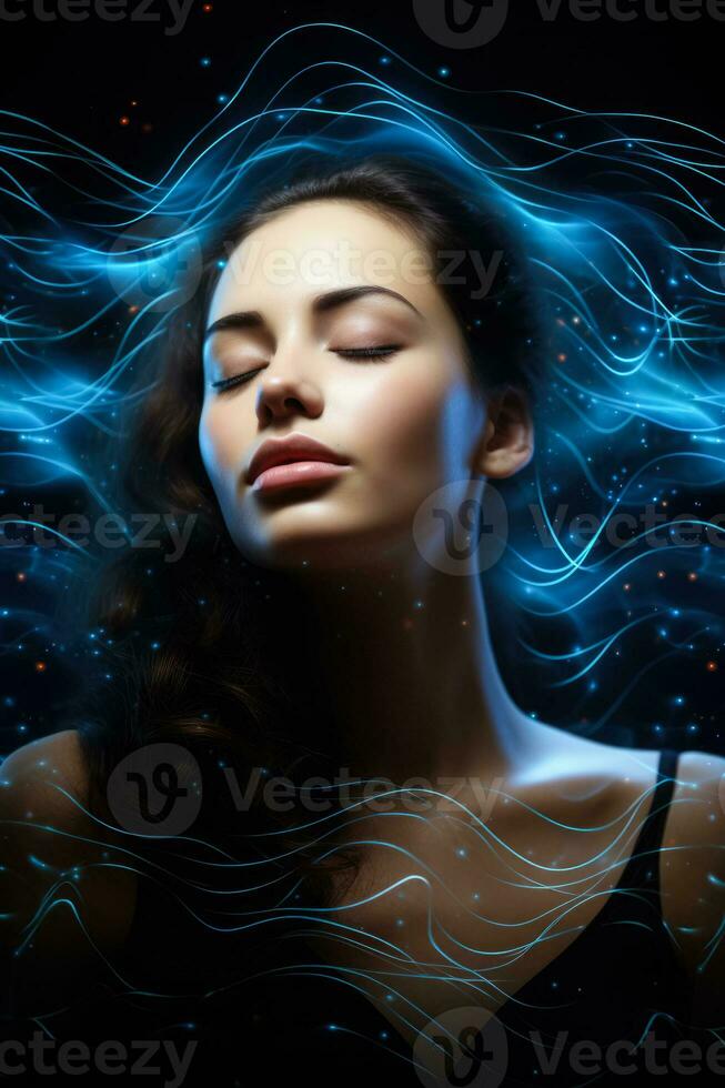 A visual metaphor of brain waves during REM sleep isolated on a white background photo