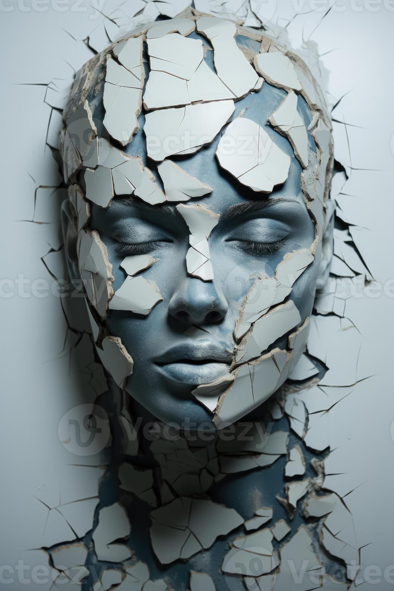 A fragmented mirror reflecting distorted self image isolated on a white