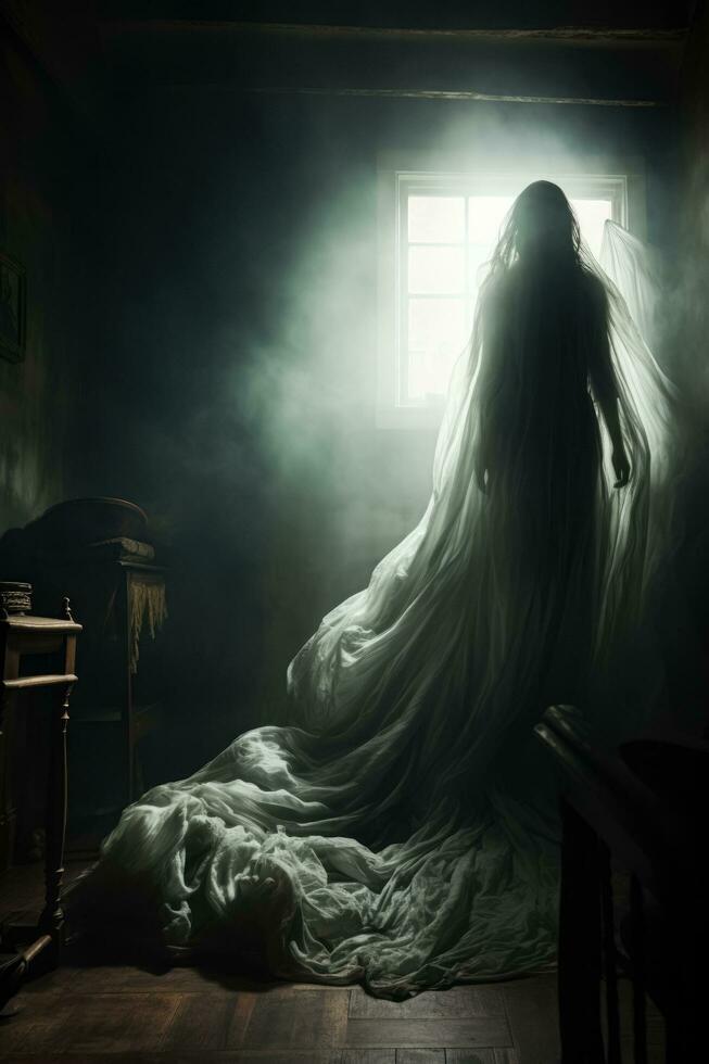 fantasmal figura flotando terminado un figura atrapado en un inquieto sueño foto