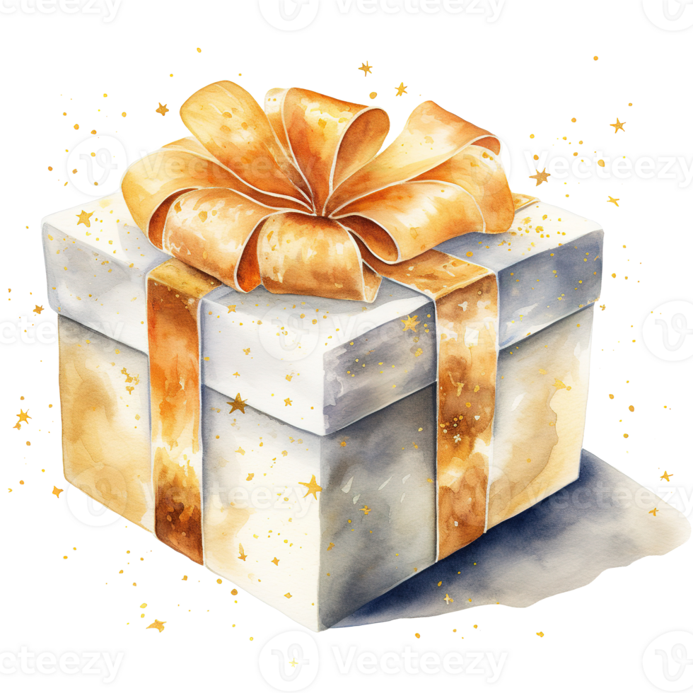Gift Box For Christmas Event. Watercolor Style. AI Generated png
