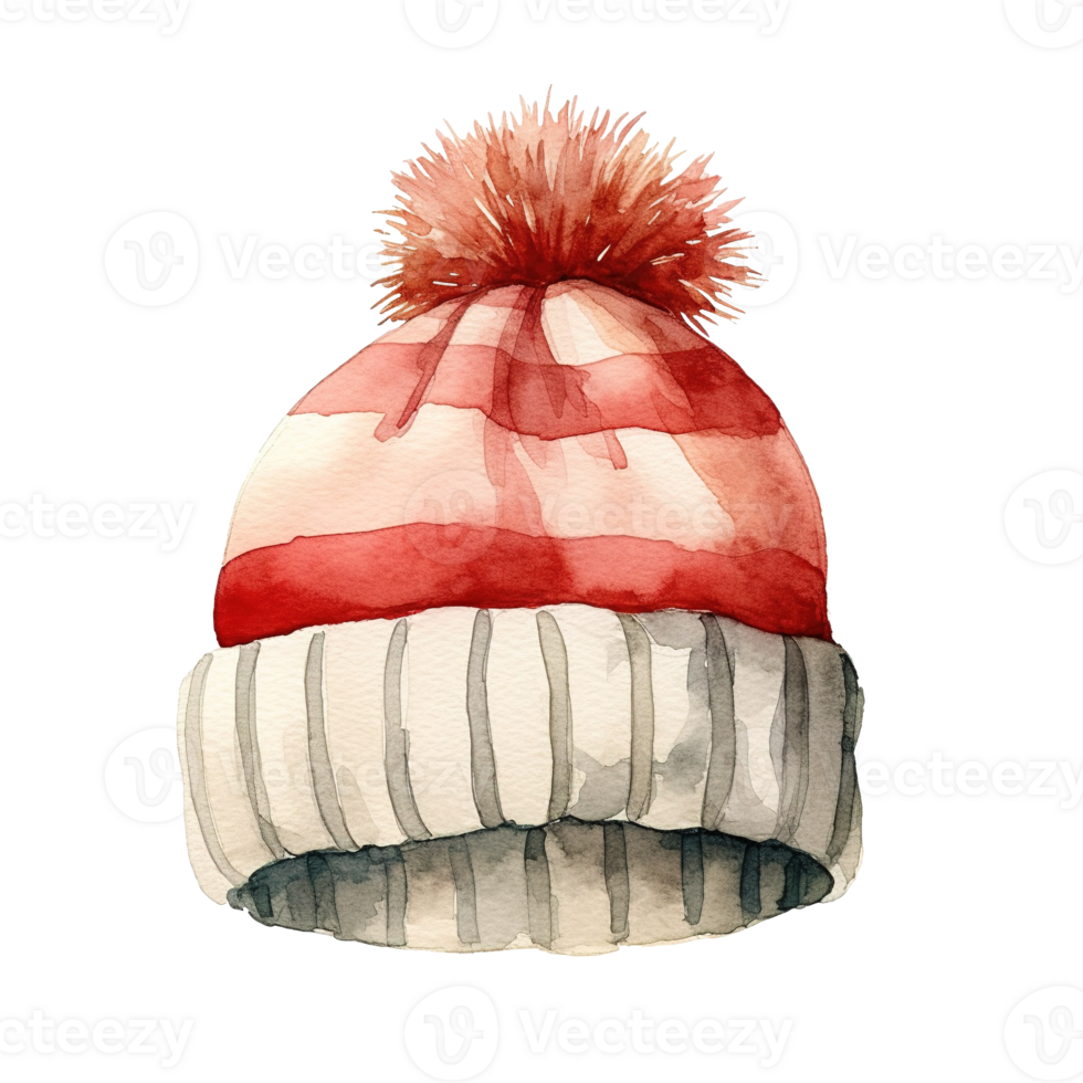 Winter Beanie For Christmas Event. Watercolor Style. AI Generated png