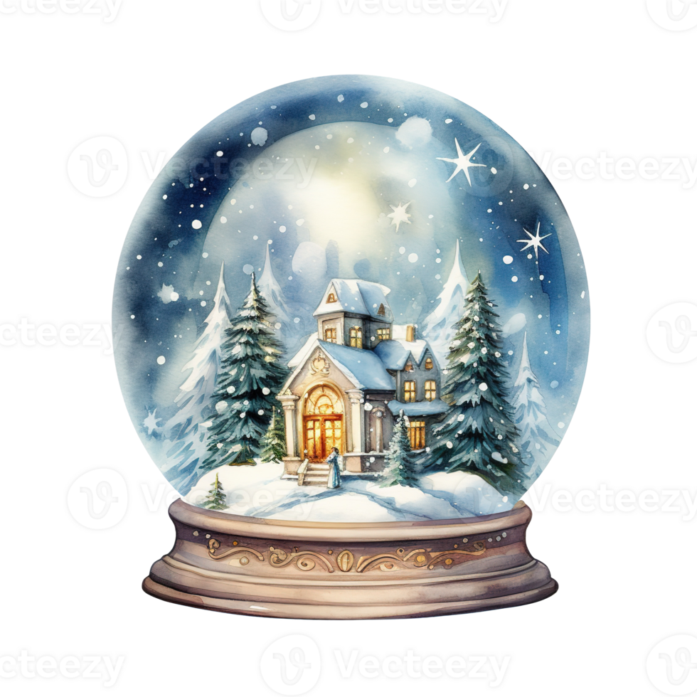 Snow Globe For Christmas Event. Watercolor Style. AI Generated png