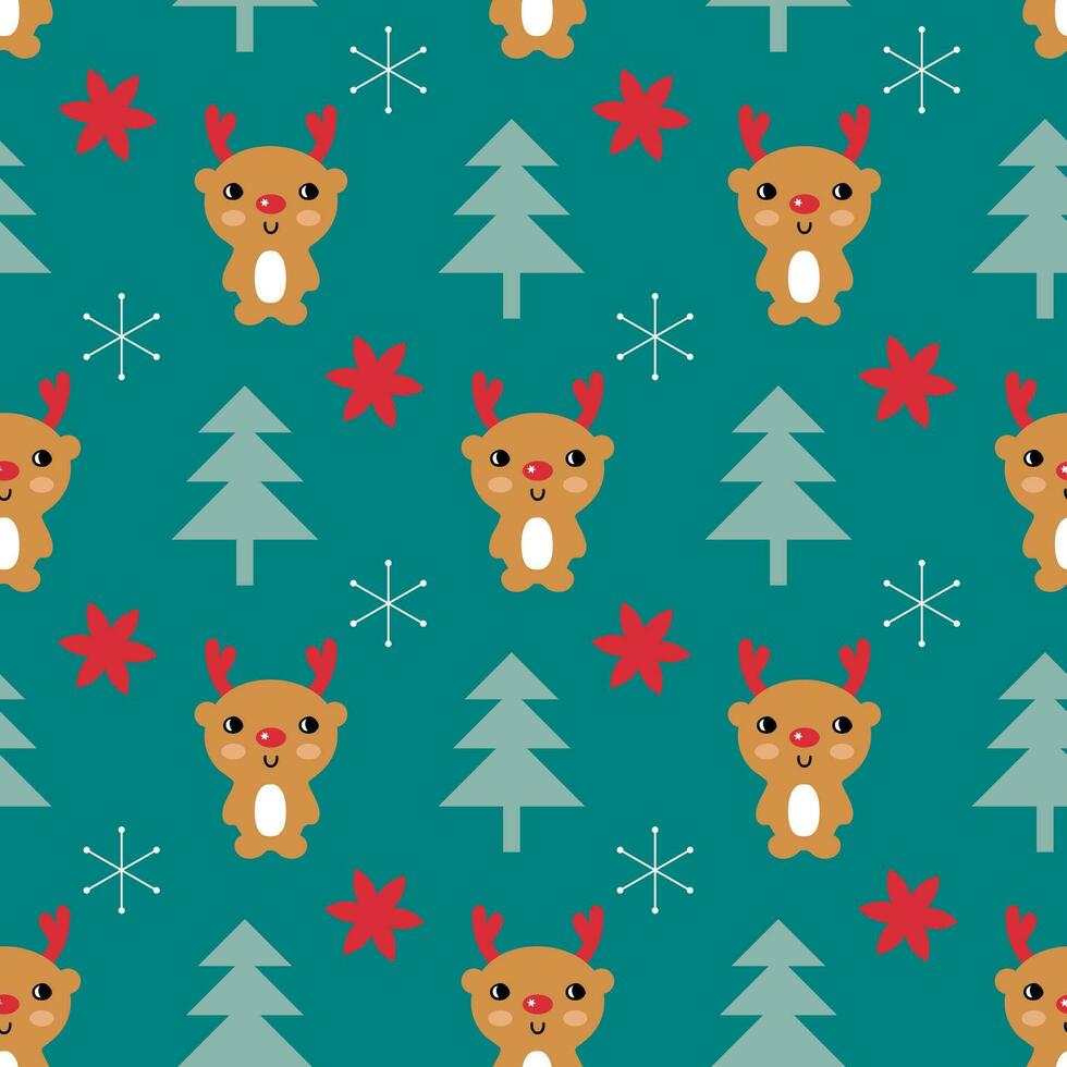 New year cartoon seamless pattern with deers and christmas trees. Xmas print for tee, paper, textile and fabric. vector