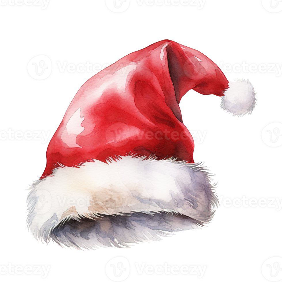 Santa Hat For Christmas Event. Watercolor Style. AI Generated png