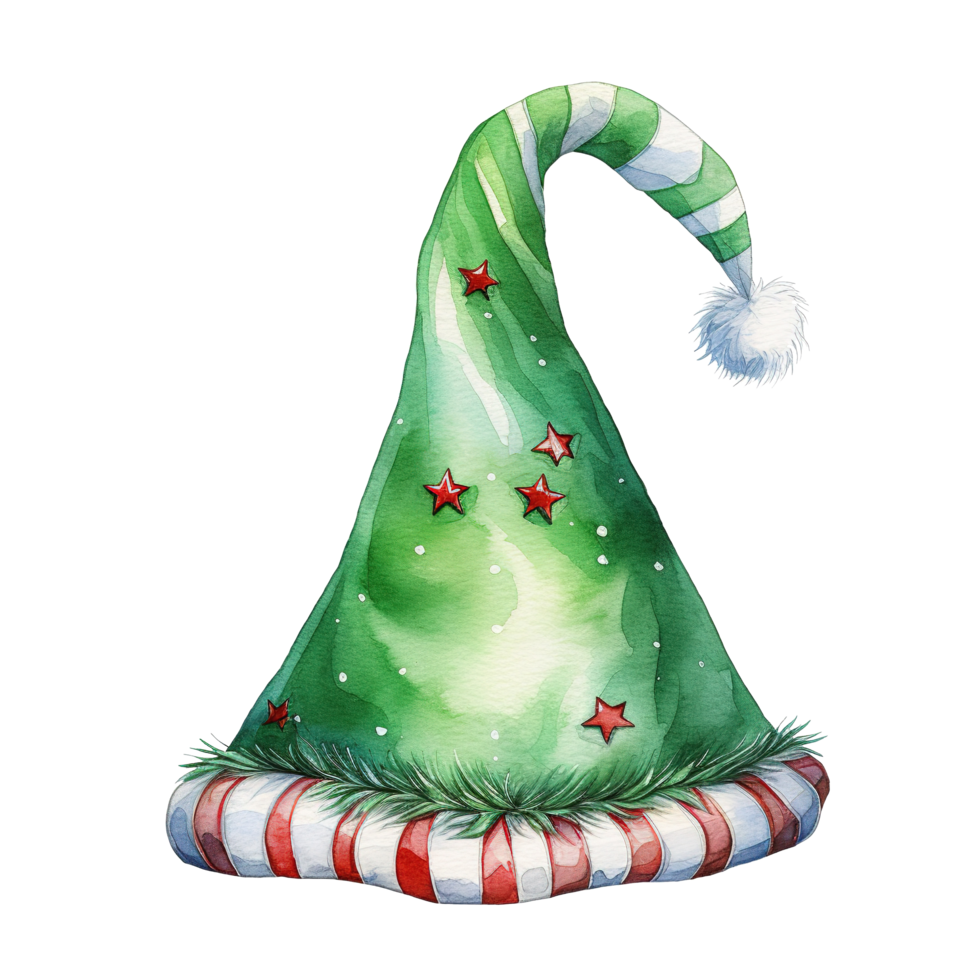Elf Hat For Christmas Event. Watercolor Style. AI Generated png