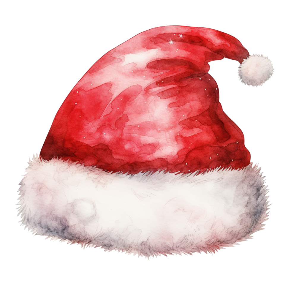 Santa Hat For Christmas Event. Watercolor Style. AI Generated png