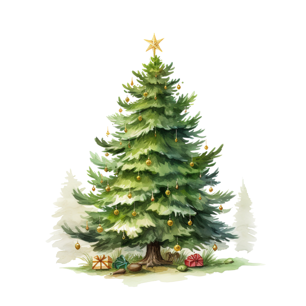 Christmas Tree For Christmas Event. Watercolor Style. AI Generated png