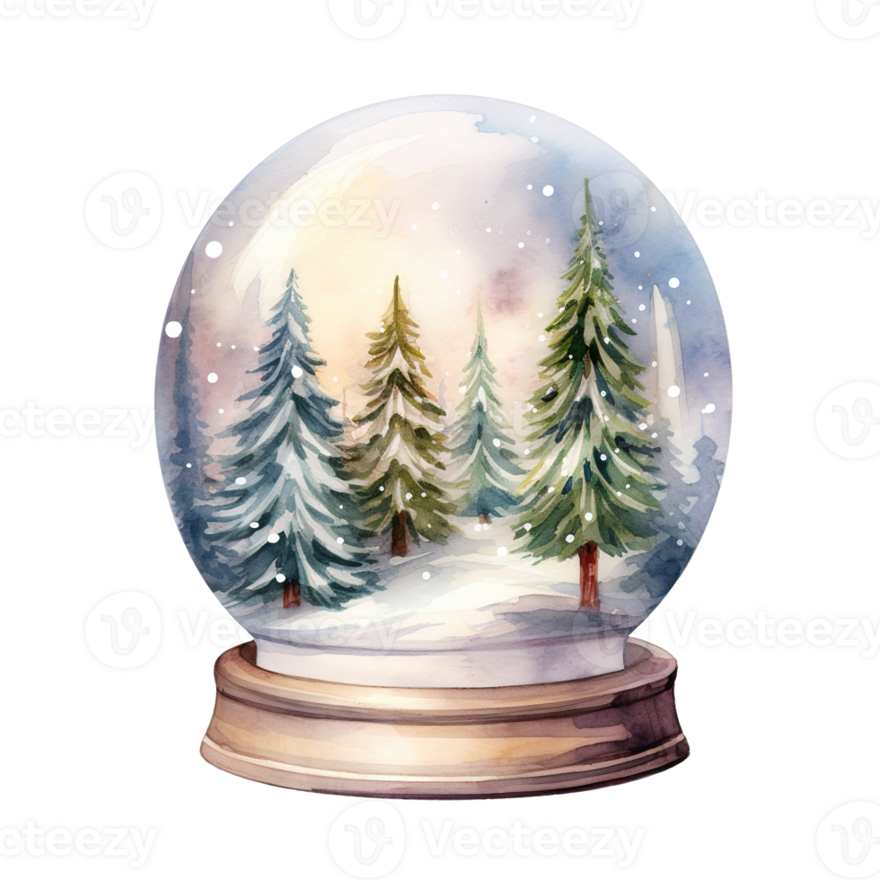 Snow Globe For Christmas Event. Watercolor Style. AI Generated png