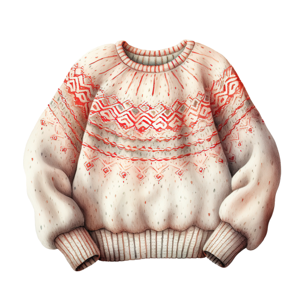 Knit Sweater For Christmas Event. Watercolor Style. AI Generated png