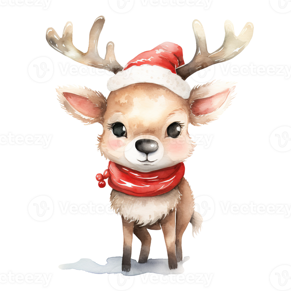 Reindeer For Christmas Event. Watercolor Style. AI Generated png