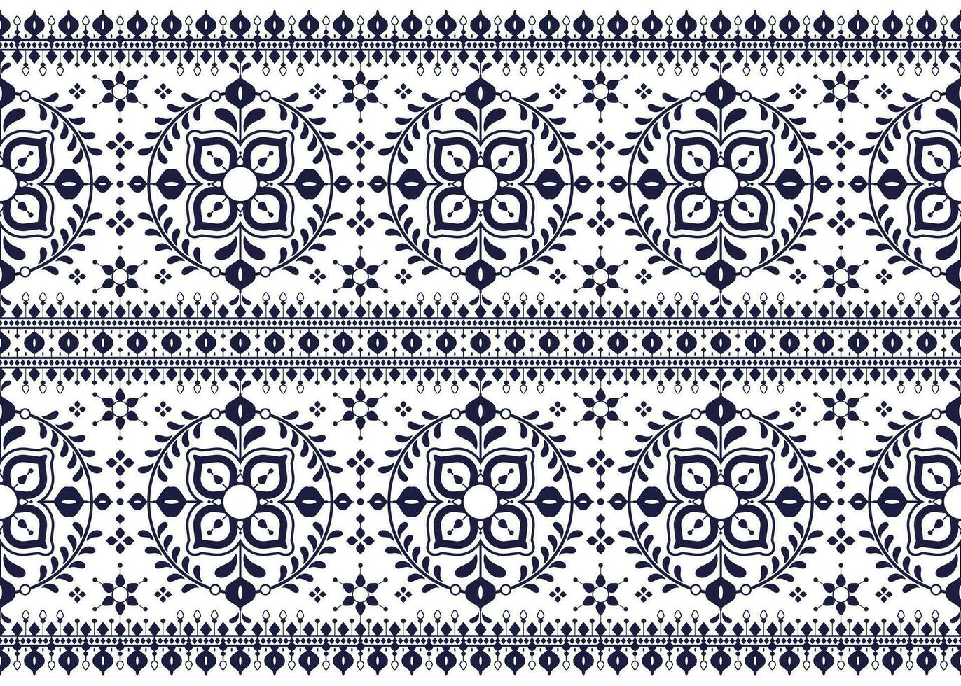 geometric and flower ethnic fabric pattern on blue background for cloth carpet wallpaper background wrapping etc. vector
