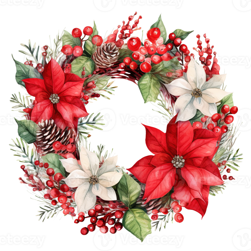 Christmas Wreath For Christmas Event. Watercolor Style. AI Generated png