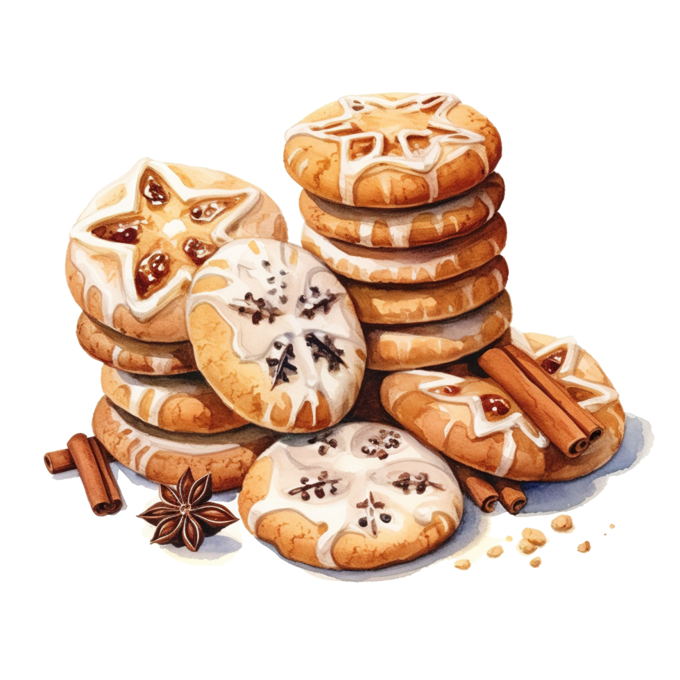 Cookies For Christmas Event. Watercolor Style. AI Generated png