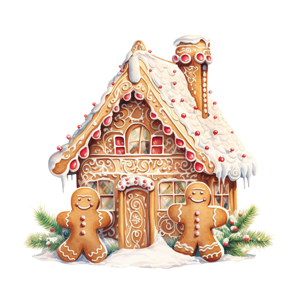 pan de jengibre casa para Navidad evento. acuarela estilo. ai generado png