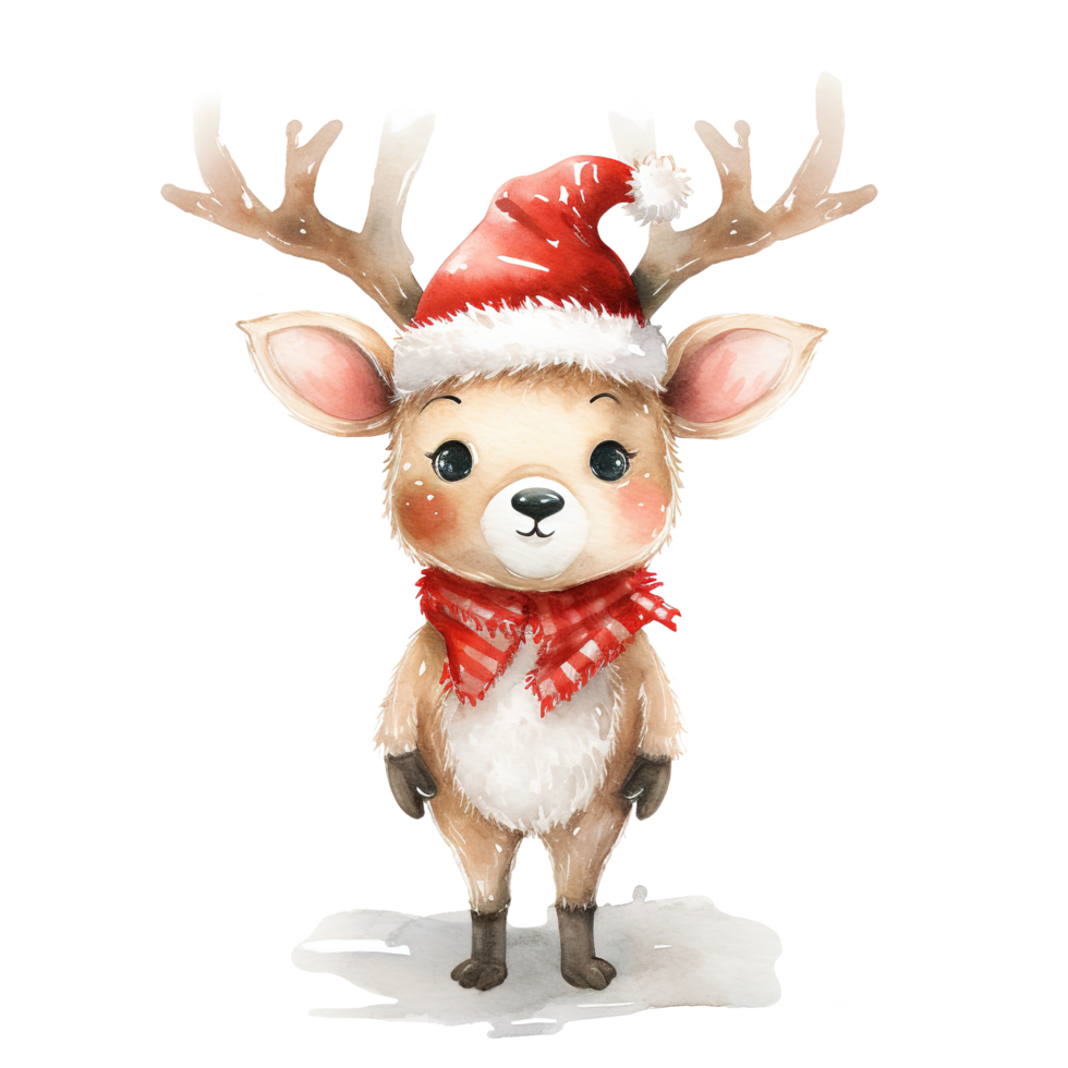 Reindeer For Christmas Event. Watercolor Style. AI Generated png