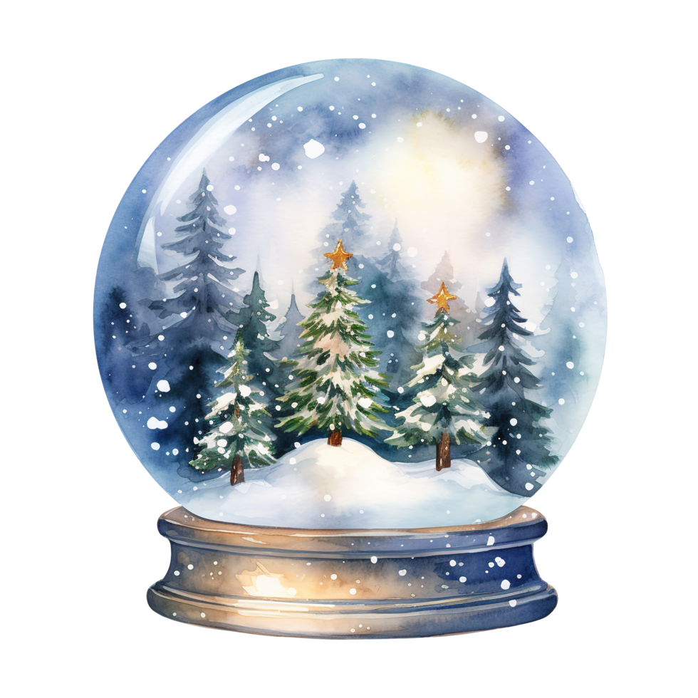 Snow Globe For Christmas Event. Watercolor Style. AI Generated png