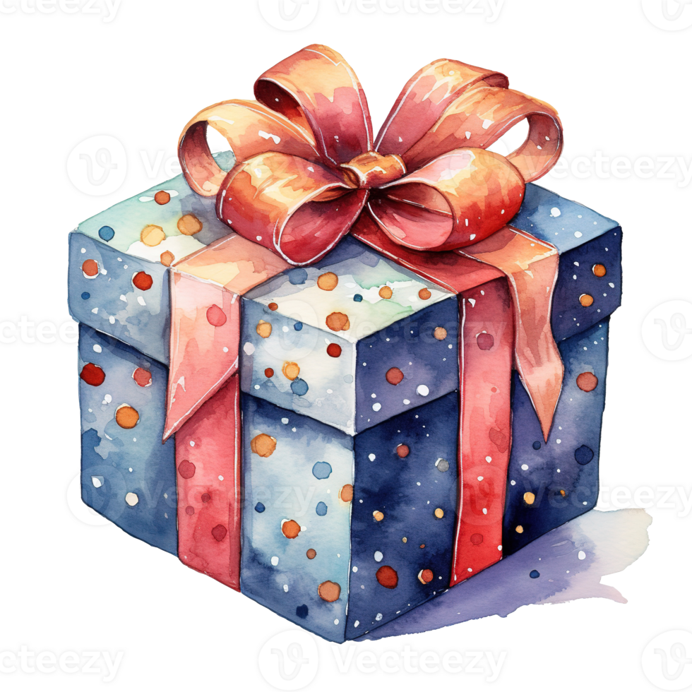 Gift Box For Christmas Event. Watercolor Style. AI Generated png