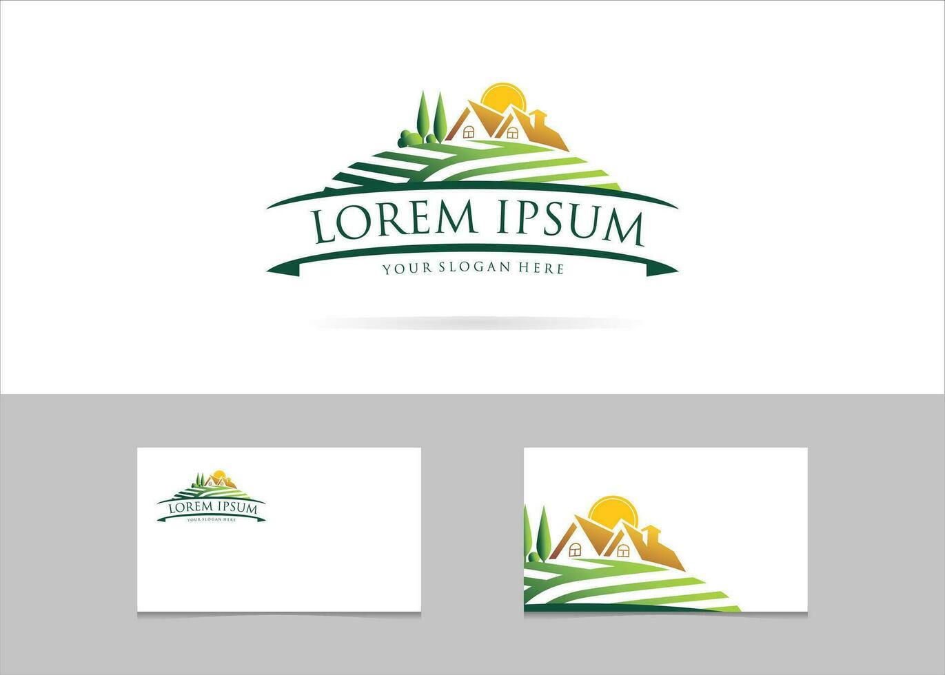 el logo para un granja, residencial logo negocio con un montaña vector