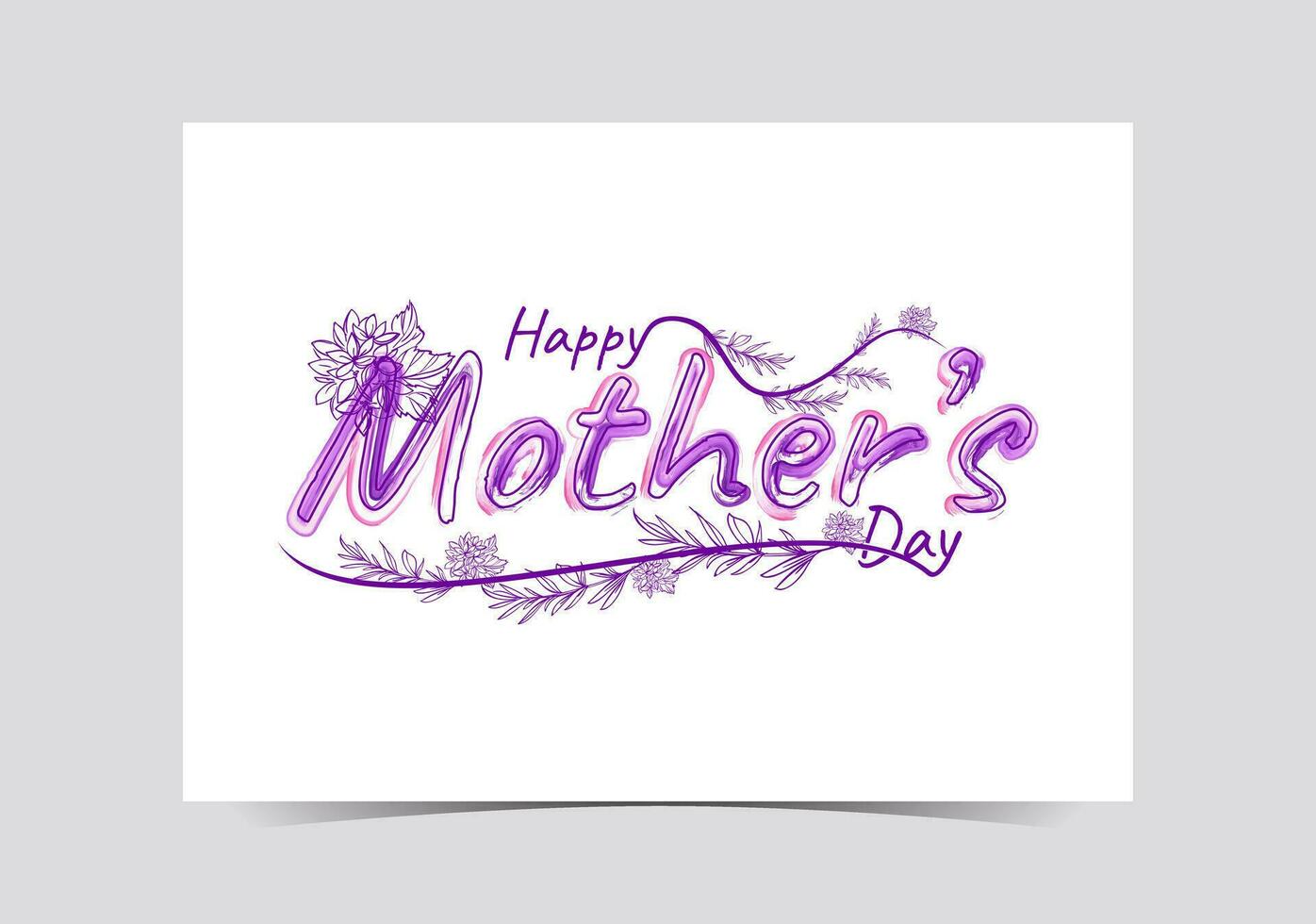 happy mothers day greeting card with purple flowers and leaves vector