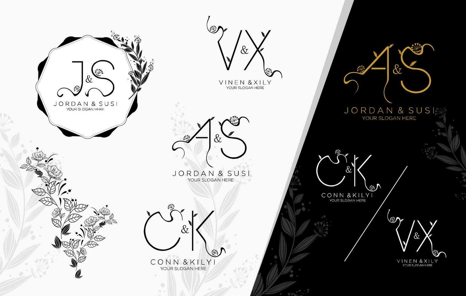 a set J,S A,S C,K V,X vector initial logos for a wedding