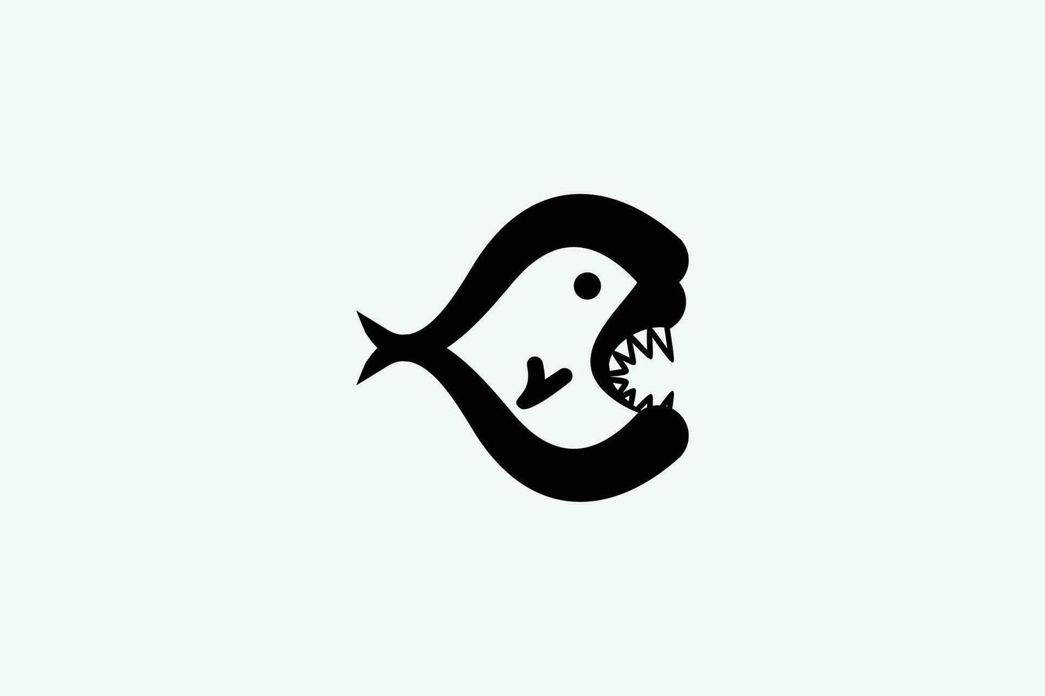 un negro y blanco logo de un pescado con sus boca abierto vector