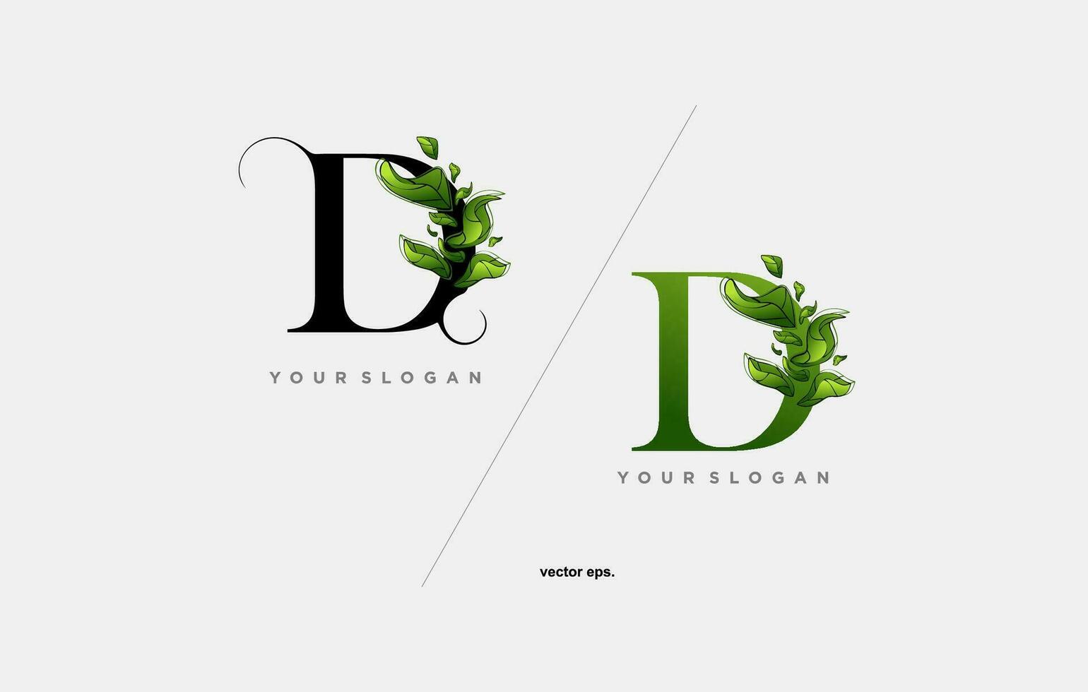 a green letter d with leaves and leaves vector