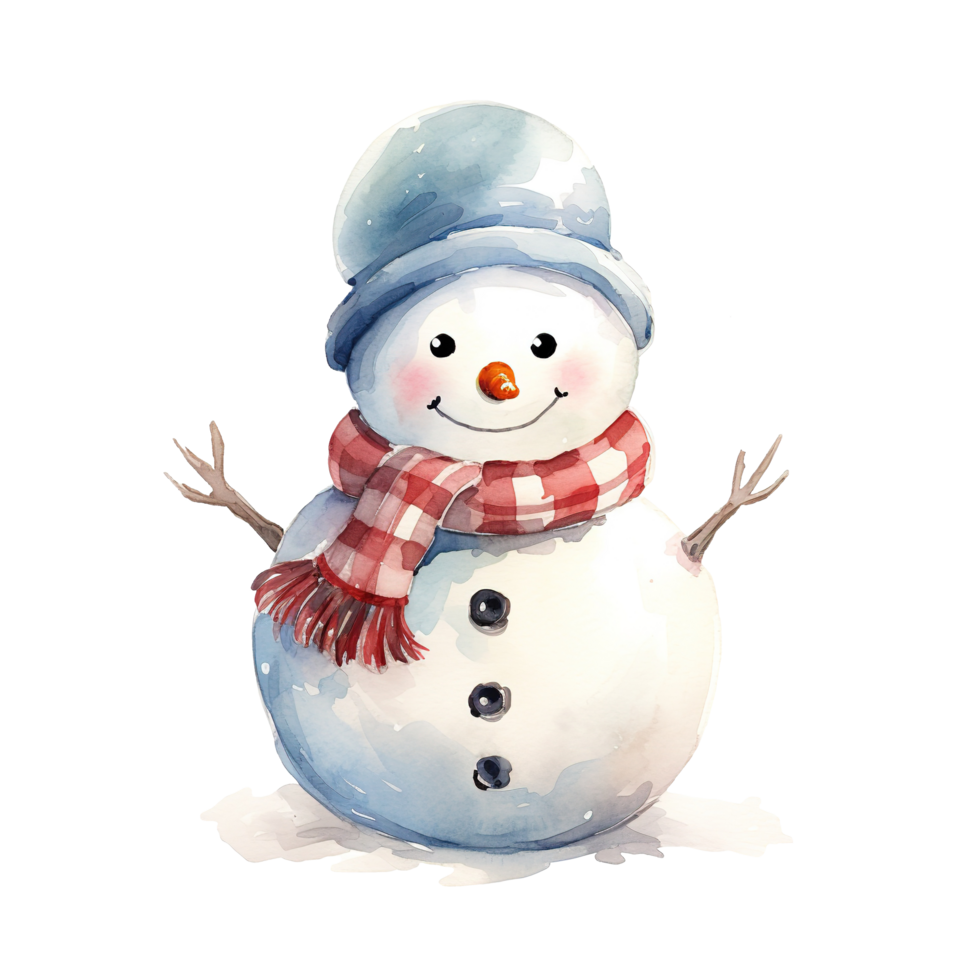 Snowman For Christmas Event. Watercolor Style. AI Generated png