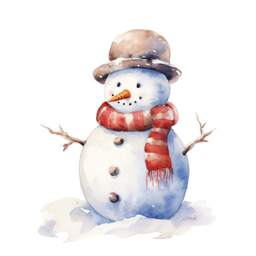 Snowman For Christmas Event. Watercolor Style. AI Generated png