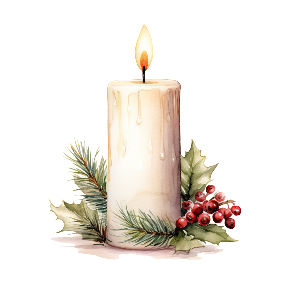 Christmas Candle For Christmas Event. Watercolor Style. AI Generated png
