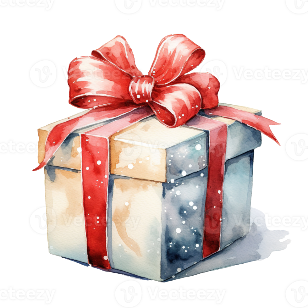 Gift Box For Christmas Event. Watercolor Style. AI Generated png