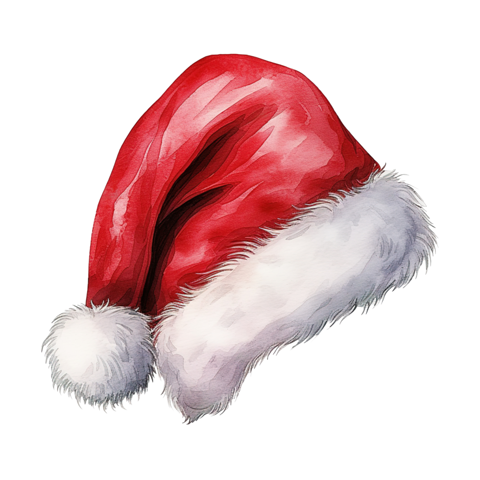 Santa Hat For Christmas Event. Watercolor Style. AI Generated png