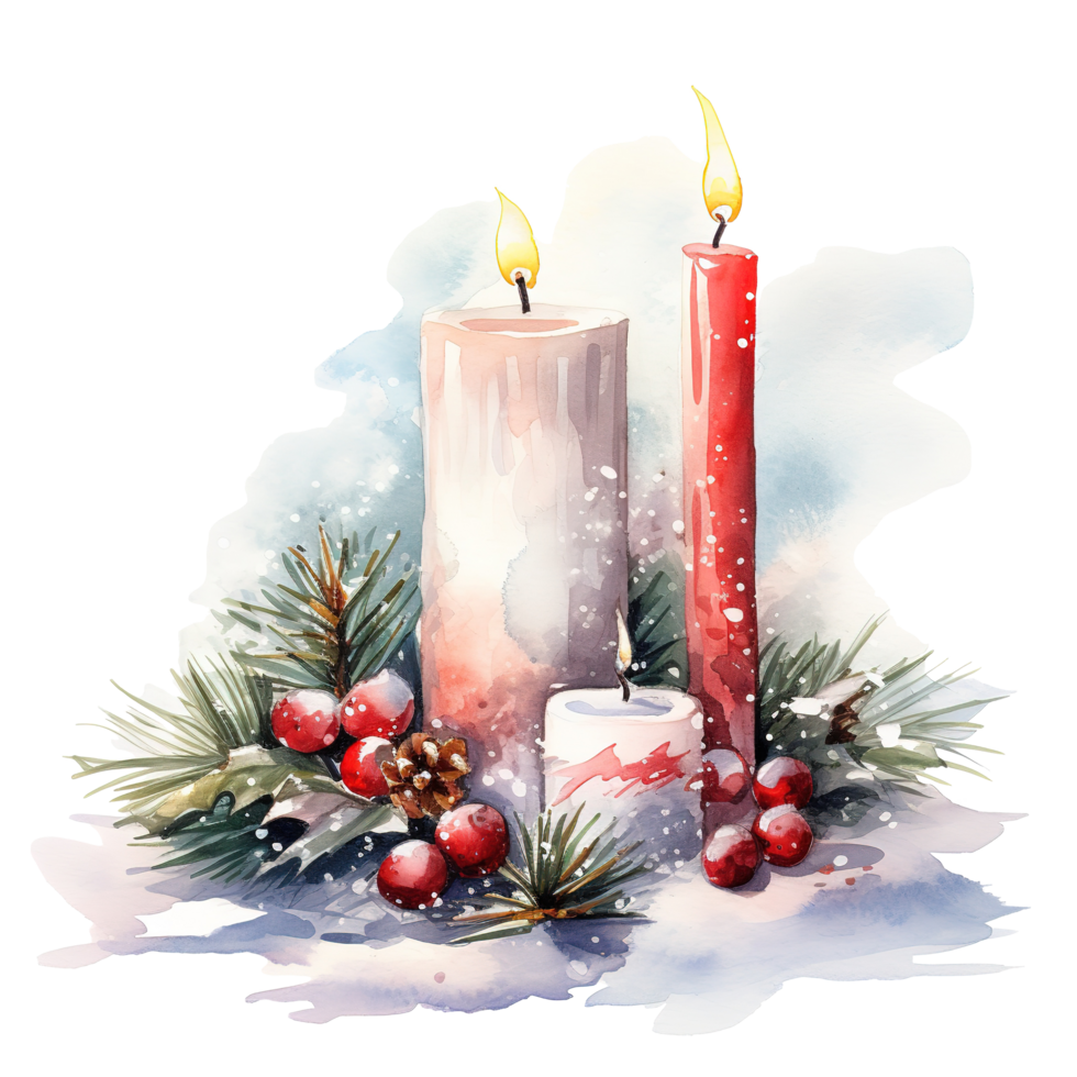 Christmas Candle For Christmas Event. Watercolor Style. AI Generated png