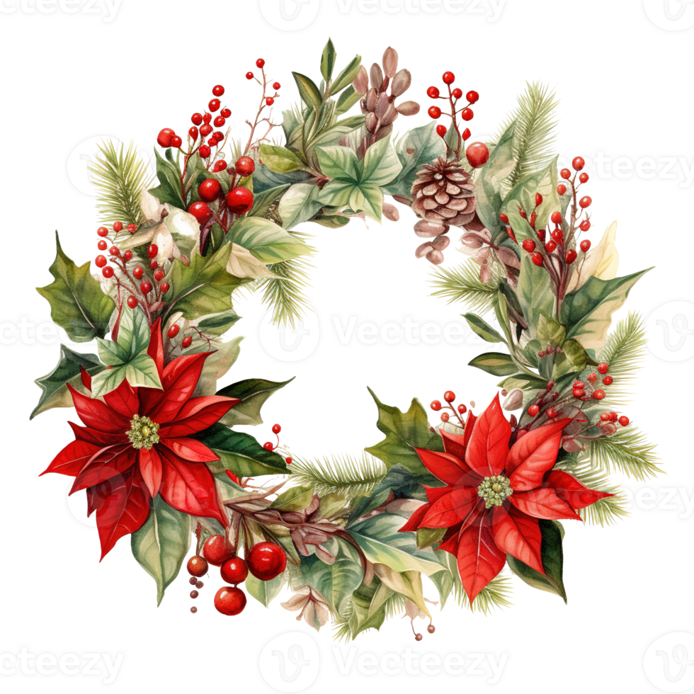 Christmas Wreath For Christmas Event. Watercolor Style. AI Generated png