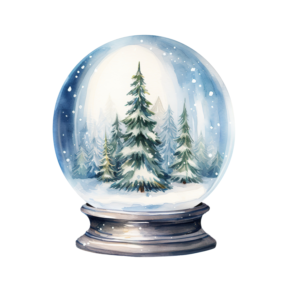 Snow Globe For Christmas Event. Watercolor Style. AI Generated png