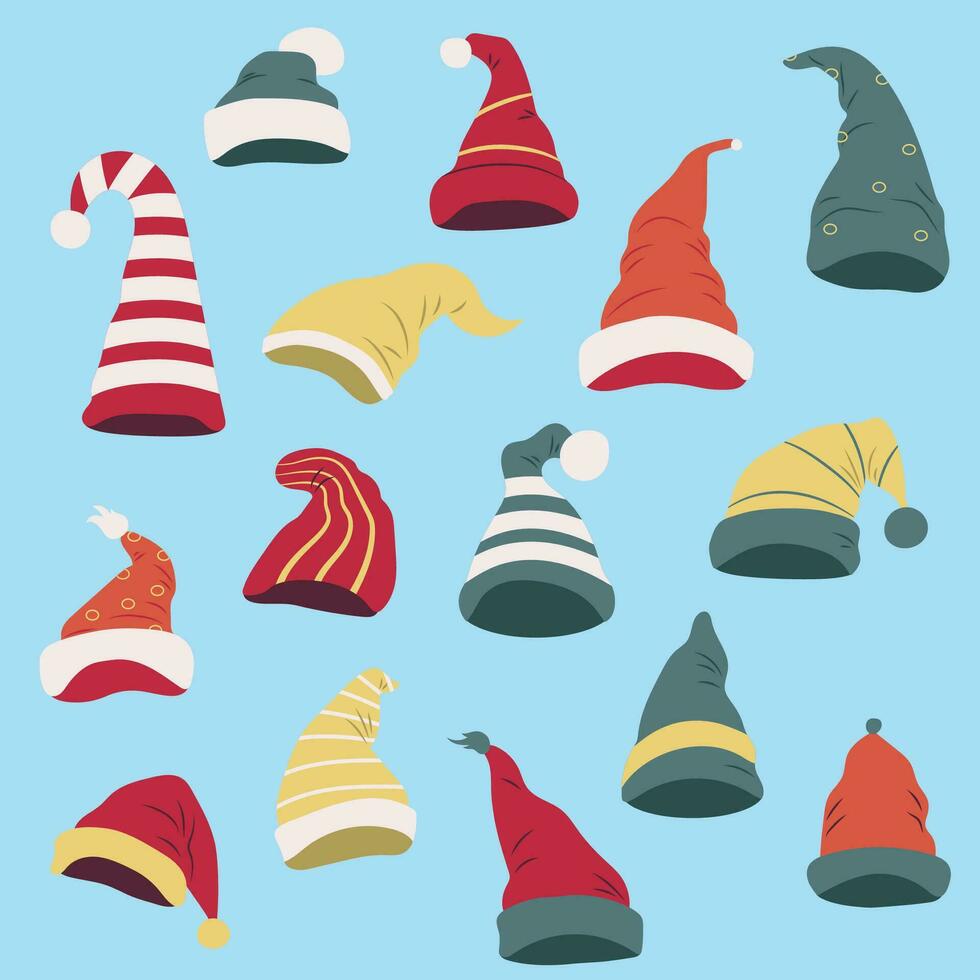conjunto de de santa o gnomos Navidad sombreros. diferente formas de festivo atuendo. acortar Arte vector