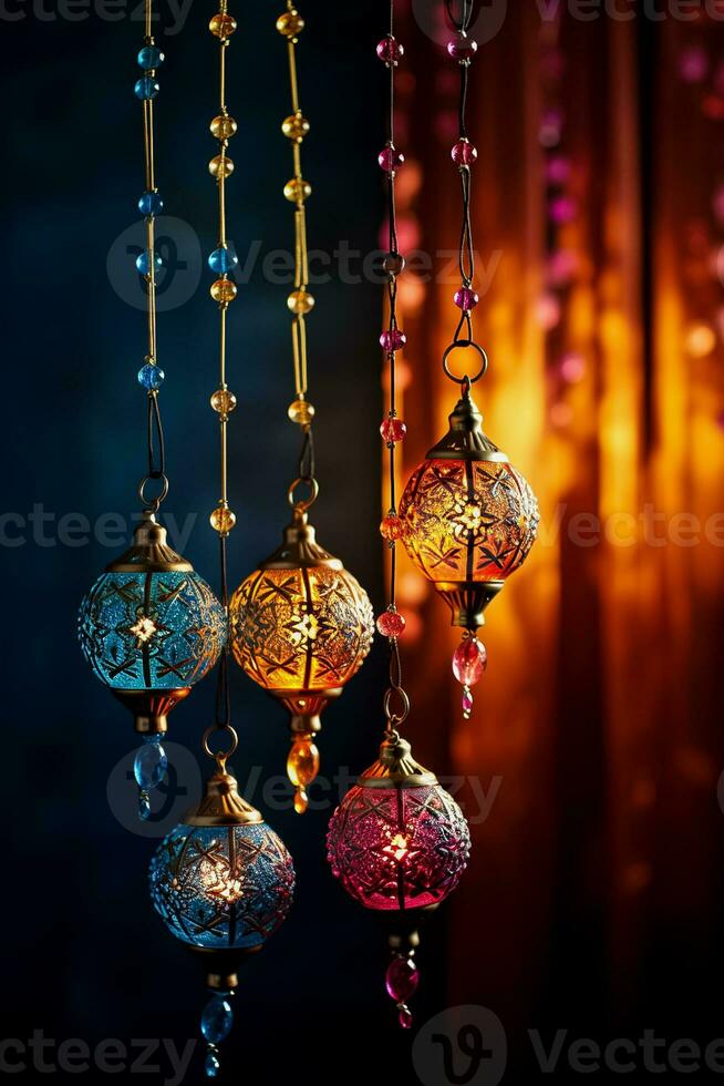 Artistic Diwali Torans hung on door isolated on a vibrant gradient background photo