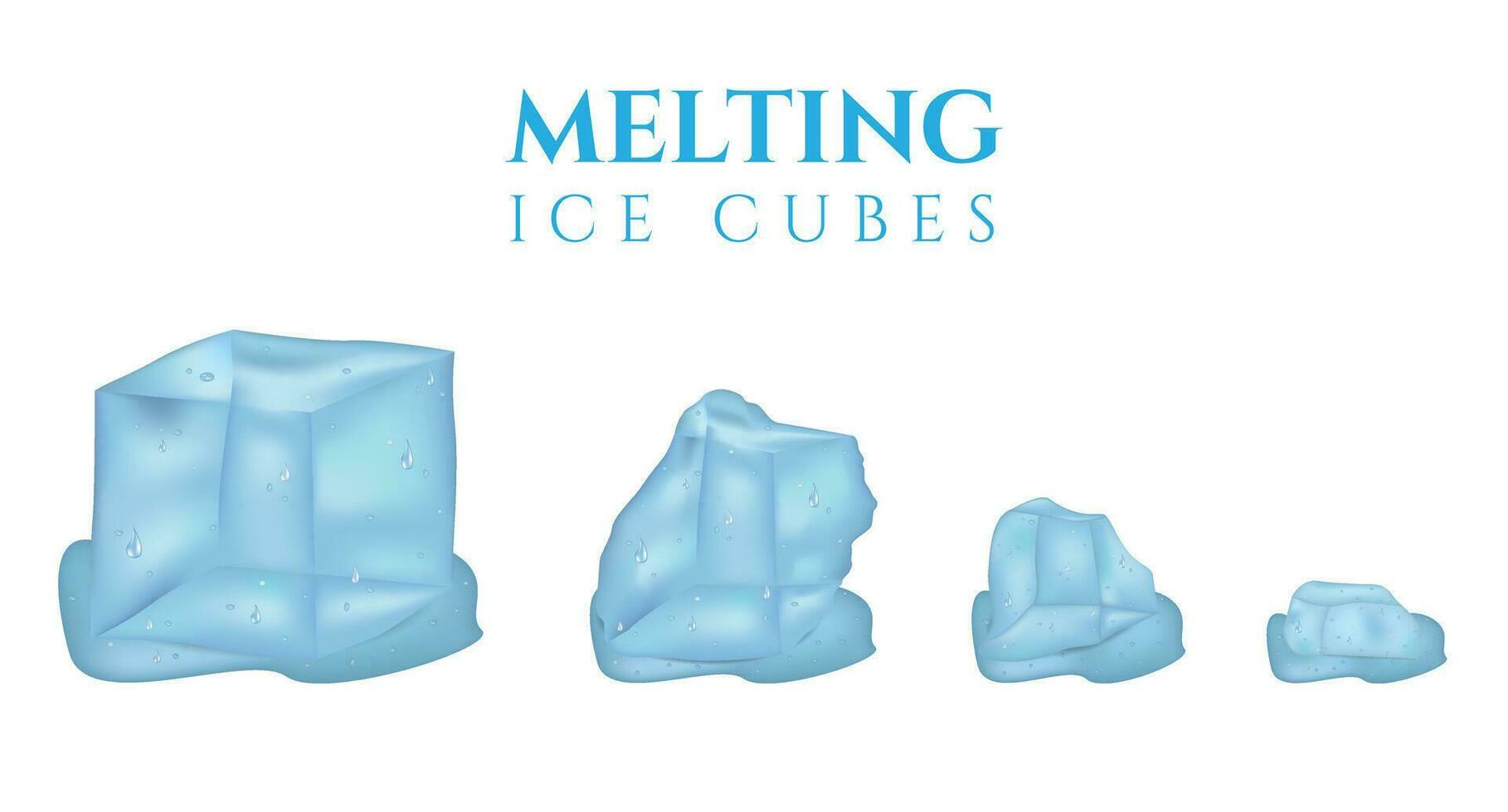 Set of vector illustrations of melting realistic style ice cubes