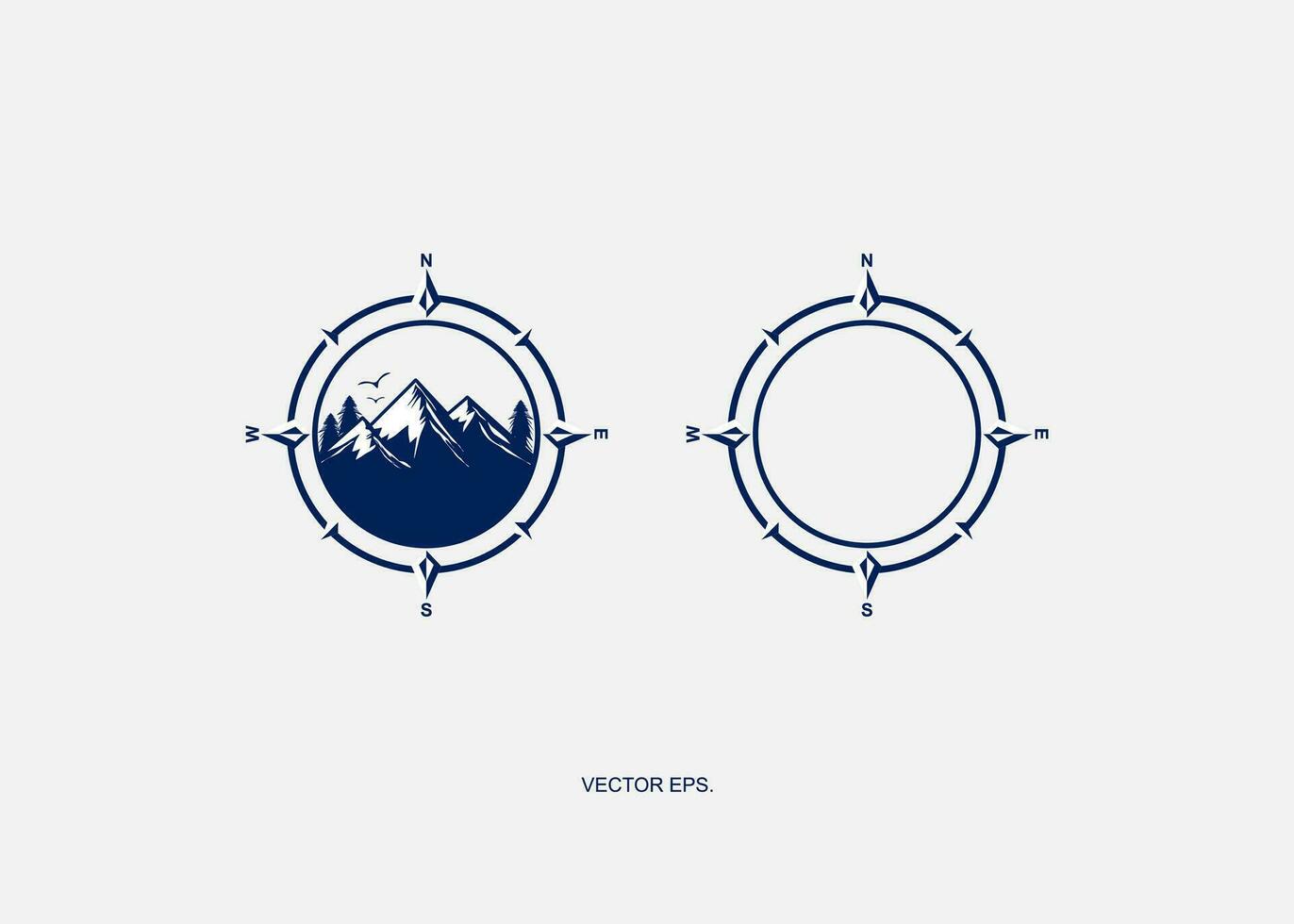 two logos for a mountain range and compass vector