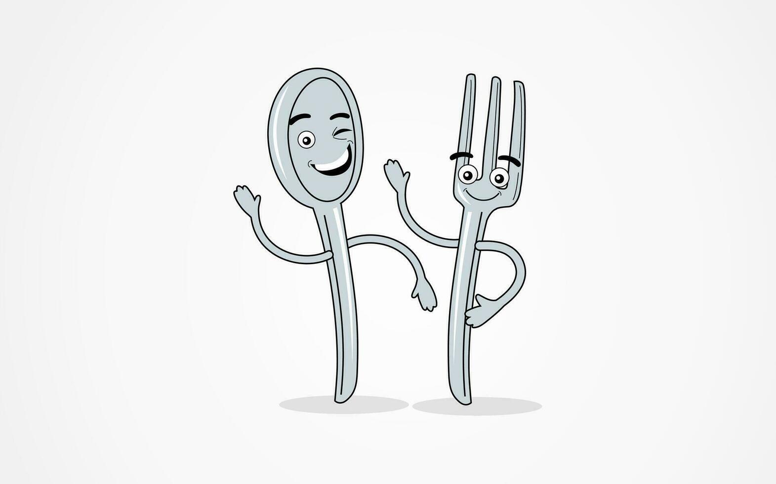 two forks and spoon characters with arms and hands vector
