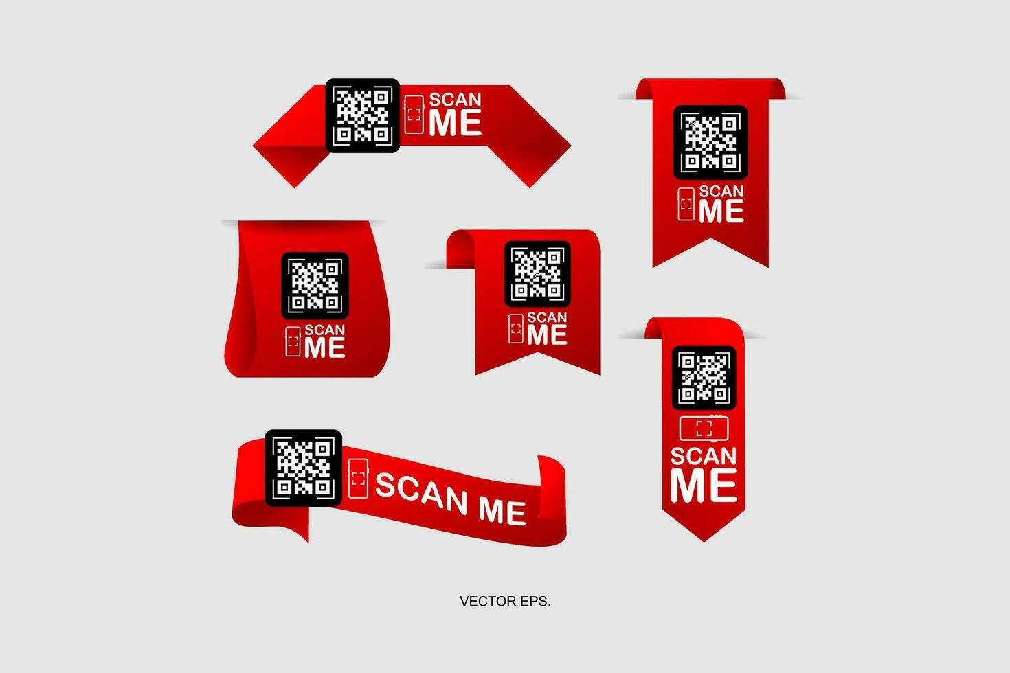 a set of red ribbons with qr codes, scan me vector