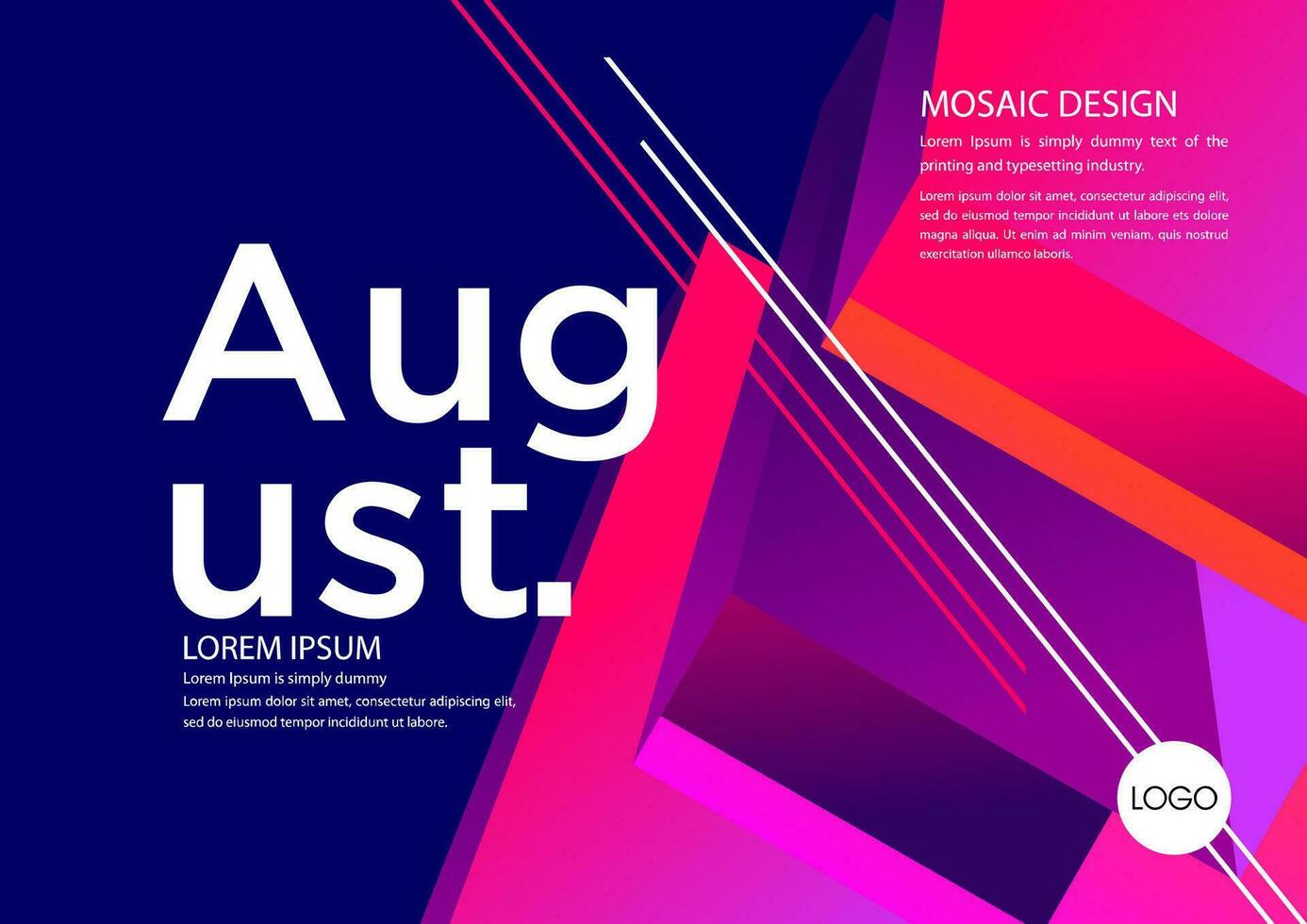 august calendar template with geometric shapes vector