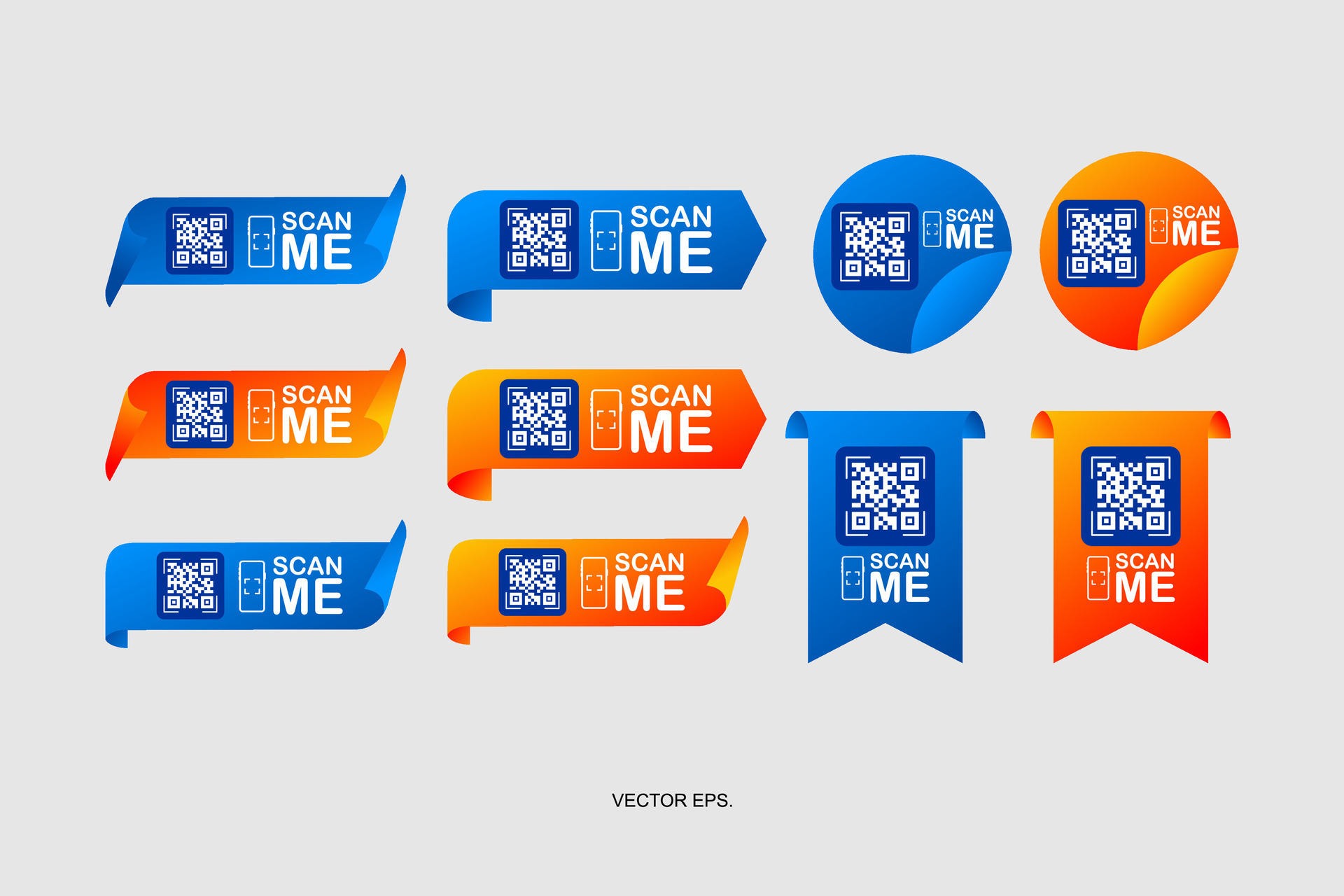 a set of colorful banners with the words QR code scan me 28894808